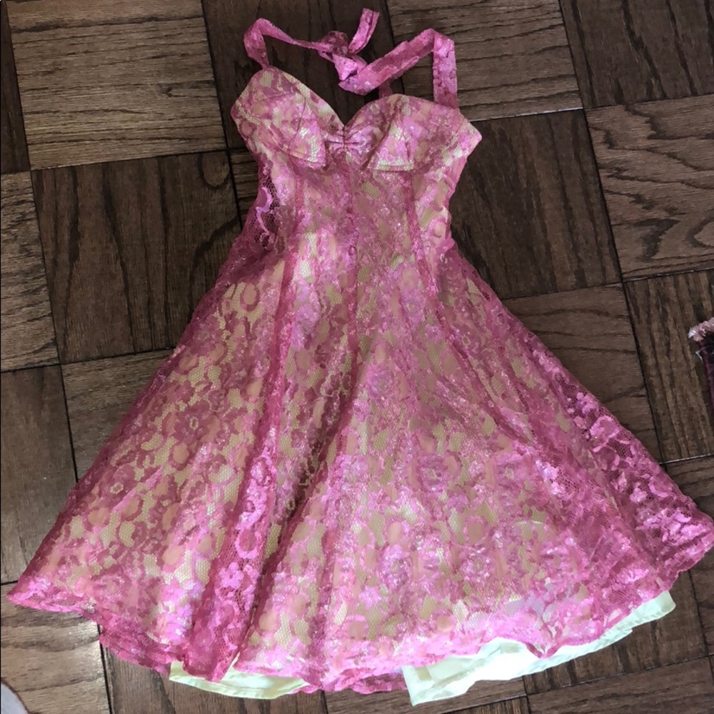 Pink lace tulle dress